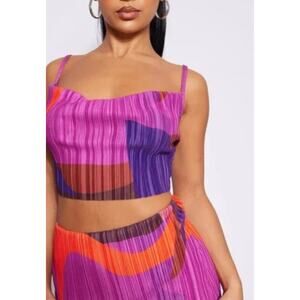 PrettyLittleThing PRINT PLISSE STRAPPY COWL NECK TOP Pink US Size 18 NWT